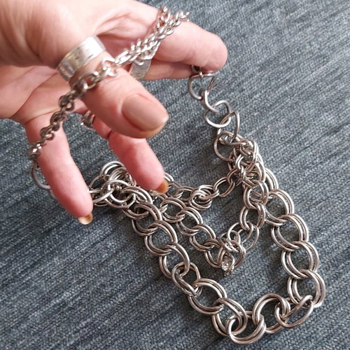 Three-row necklace of massive silver chains like new