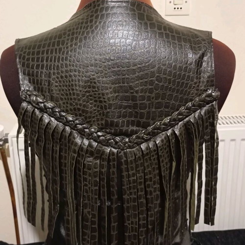 Handmade leather vest new, black with dark brown crocodile details