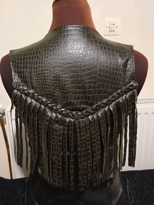 Handmade leather vest new, black with dark brown crocodile details