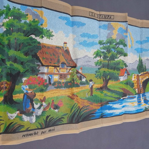 Vintage La Stampa Embroidery Canvas 125x60 cm like new