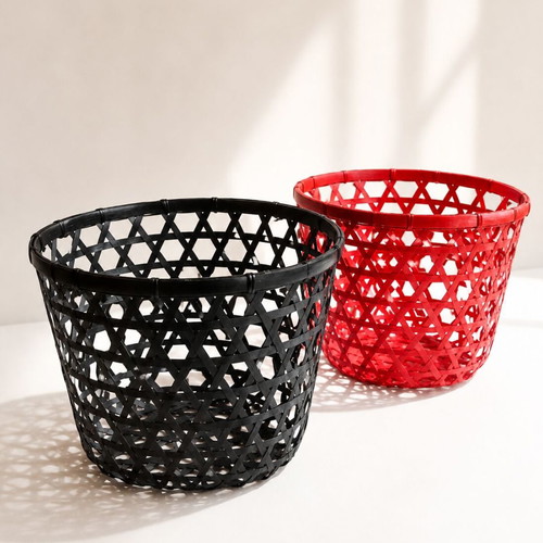 Bamboo baskets set of two large, like new, black and red