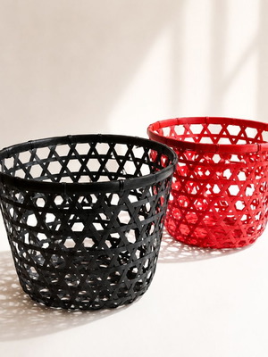 Bamboo baskets set of two large, like new, black and red