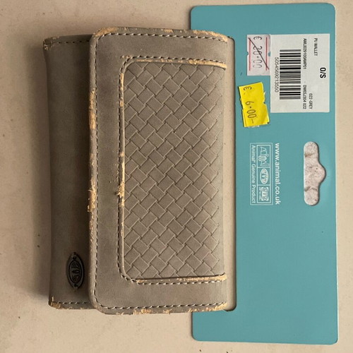 Animal wallet used, grey and beige with material wear