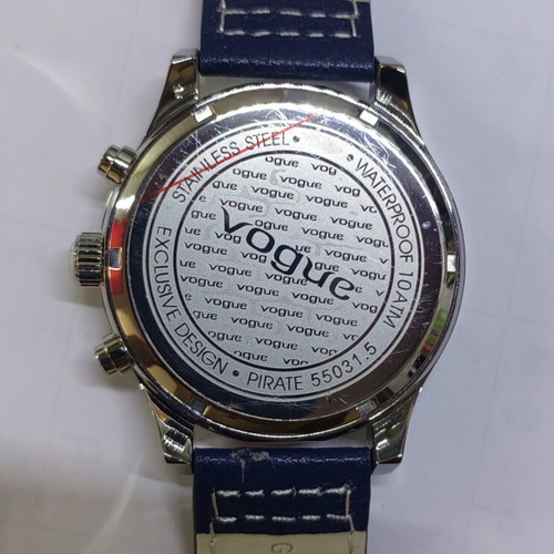 Vogue men's watch new, blue leather strap, 45mm dial, waterproof