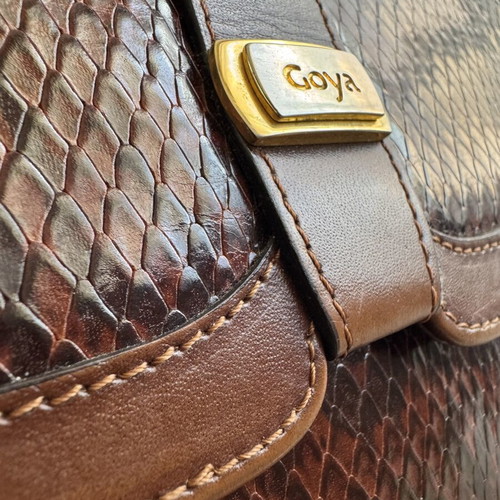 Goya leather shoulder bag brown snake effect like new