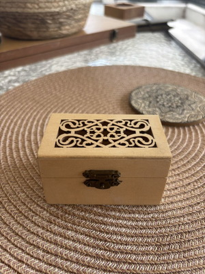 Wooden Mini Jewelry Storage Box like new, carved