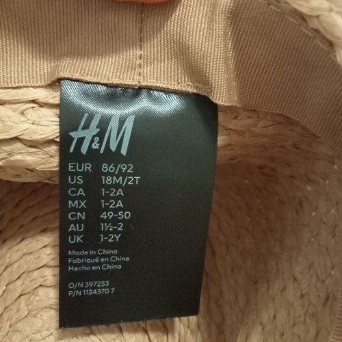 Straw hat H&M like new, size 49/50 cm, 1-2 years