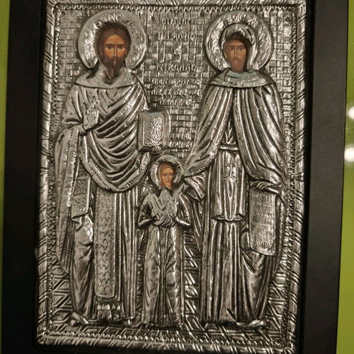 Icon of Saint Raphael, Nicholas and Saint Irene like new, metal alloy