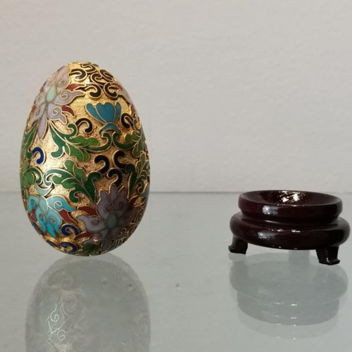 Cloisonne egg vintage decorative used with wooden base