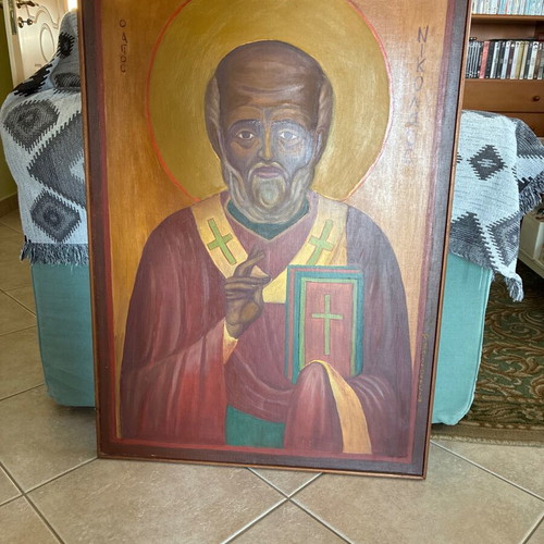 Saint Nicholas painting on wood used, 91 x 65 cm