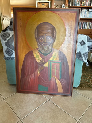Saint Nicholas painting on wood used, 91 x 65 cm