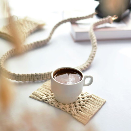 Handmade set of 4 macrame coasters new, natural cord