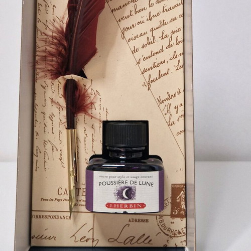 Calligraphy set with feather pen and ink, new