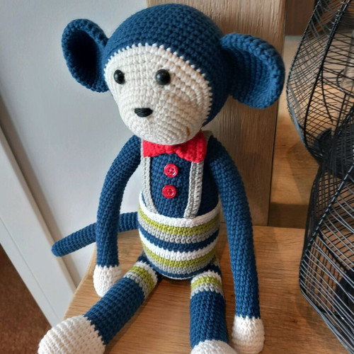 Crocheted monkey 36cm new, cotton, ideal for play and decoration