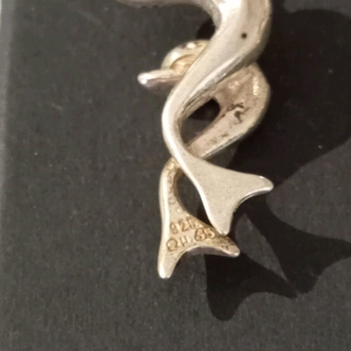 Silver solid 925 dangling earrings new, 4.5 cm length