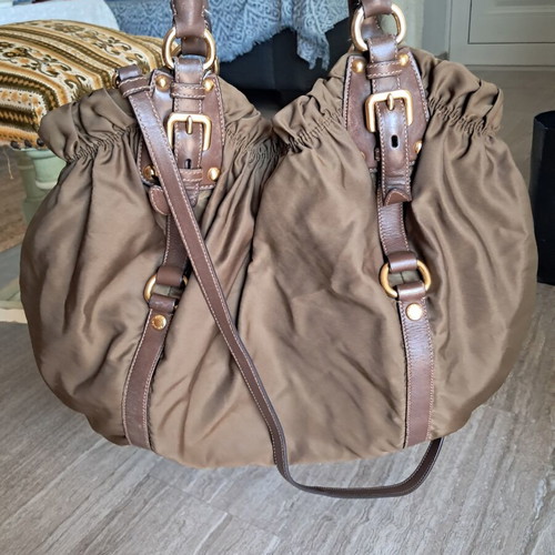 Prada handbag, brown mocha fabric with logo lining, large size