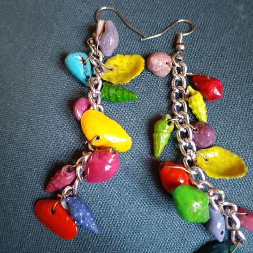 Handmade earrings with hand-painted natural shells, new, multicolor
