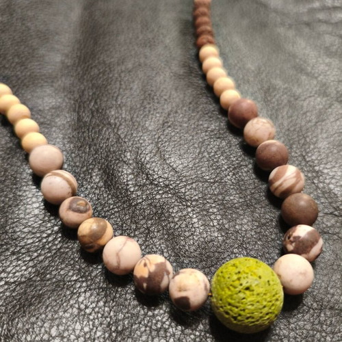 Handmade necklace 60 cm with lava, natural stones & 925 silver