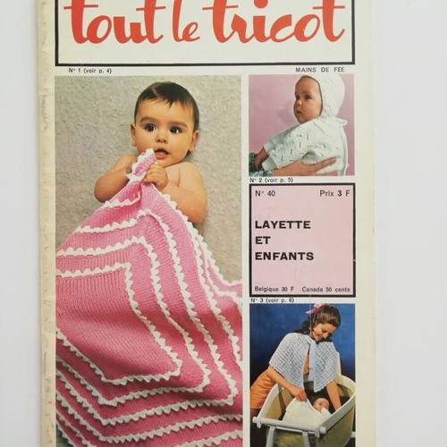 Tout le tricot magazine used, baby knitting patterns, French, 1970