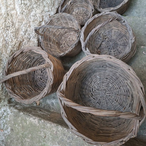 Woven baskets and damigiana used, set of 6