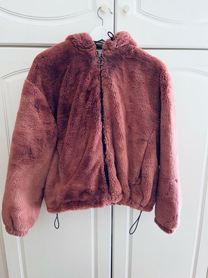 Bershka women's fur jacket used, rotten apple color