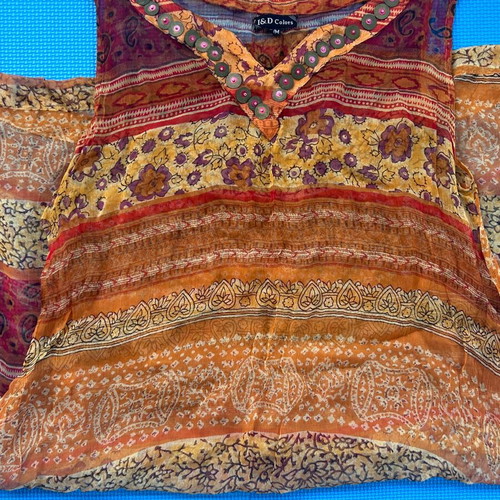 Boho beach coverup sheer maxi summer dress size M, made in India