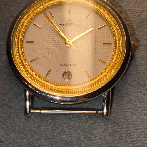 Dugena men's quartz watch like new with gold bezel