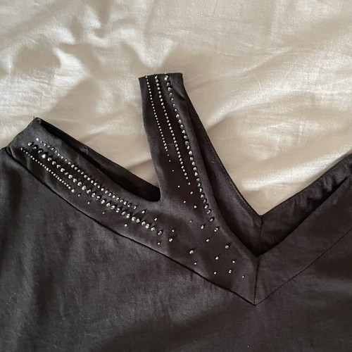Toi&Moi evening blouse L black with rhinestones and special shoulder