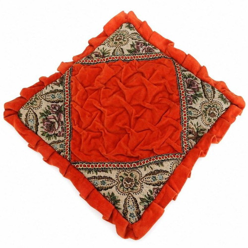Vintage German Velvet Pillowcase 70s Orange 38×37 cm