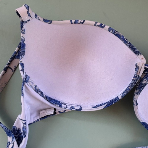 Calzedonia swimwear top, white and blue pattern with sequins, XL-XXL