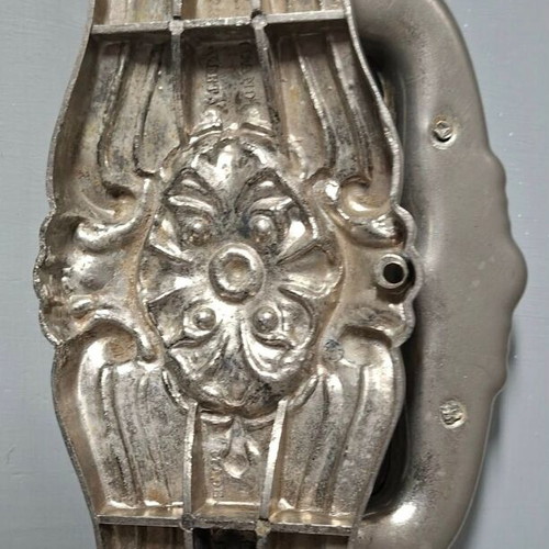 Large Italian door handle used, silver antique with embossed motifs