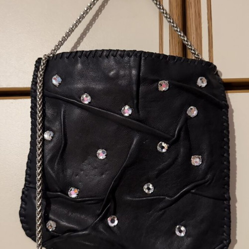 Women's leather crossbody bag like new with rhinestones and double chain