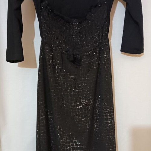 Midi strapless dress with integrated cotton bolero, like new, black with silver