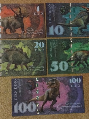Dinosaur collectible paper money new 1,10,20,50,100 Dino