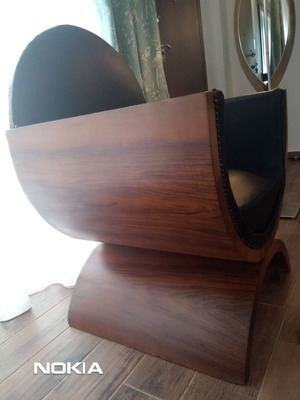 Art deco συλλεκτική πολυθρόνα μεταχειρισμένη με γνήσιο δέρμα και ξύλο