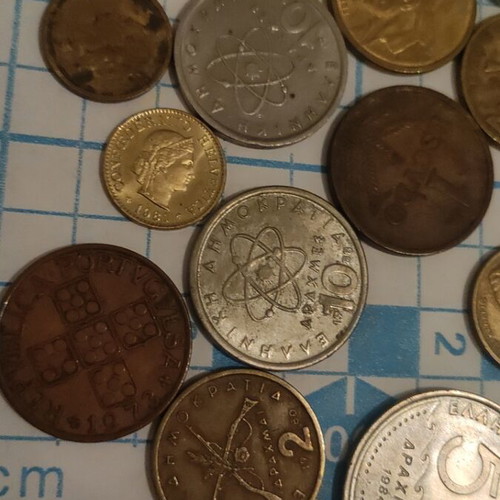 Coins used, 200 pieces from around the world
