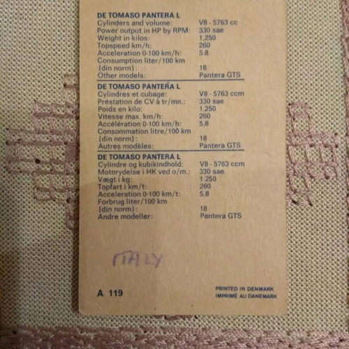 DANDY DE TOMASO PANTERA L collectible card used