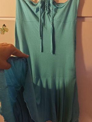 Zara dress turquoise medium mini with double ruffle hem, strapless