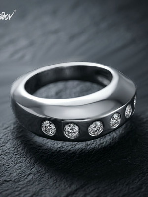 Astraea 925 Silver Ring with White Zircon, Minimal Half Band, New