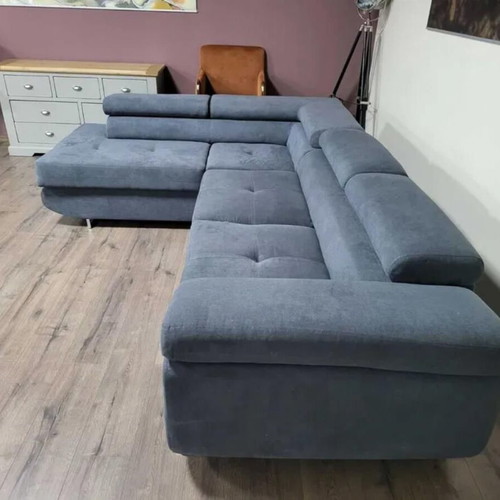 Gray fabric corner sofa with sleep function and storage new