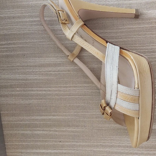 Women's high-heeled sandals used, size 37, beige leather