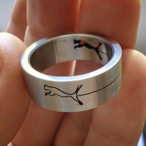 Medical Steel Ring with Puma Design, Matte Finish