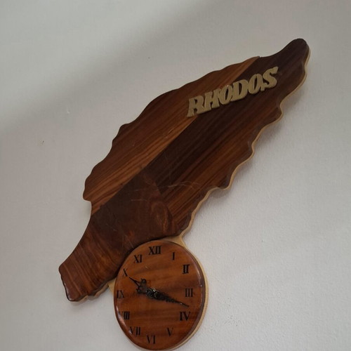 Vintage Handmade Wooden Wall Clock Rhodos like new