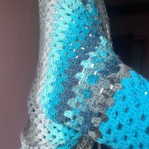 Handmade crochet bolero cardigan made to order, gray and blue