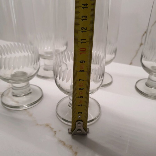 Retro glasses like new, set of 6 with engraved leaf patterns