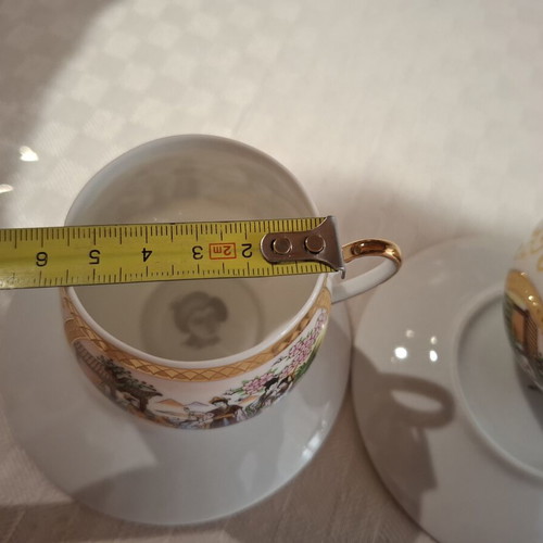 Vintage Porcelain Cups Japan Lithophane Geisha Set of 2 like new