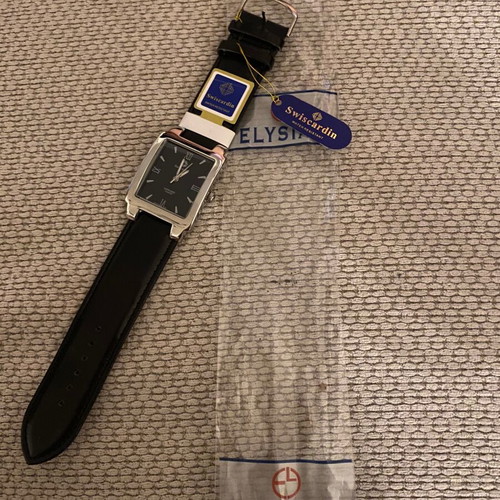 Vintage Swiscardin wristwatch new, men's, black and silver