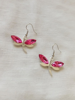 Dragonfly earrings new with fuchsia crystals and rhinestones