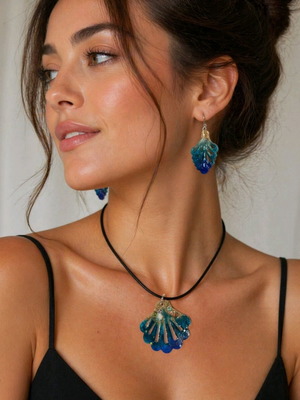 Handmade summer shell set from liquid glass resin new, blue