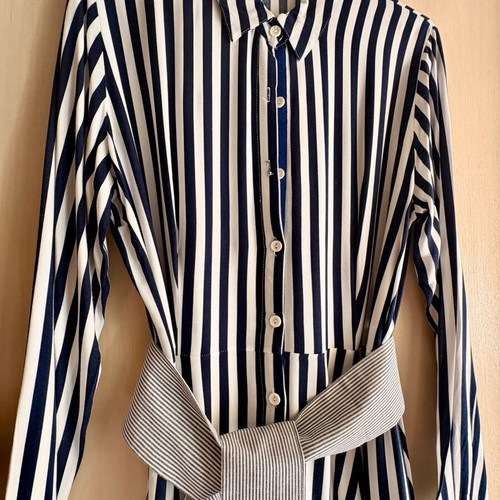 Midi striped shirt dress like new, white and blue, with belt